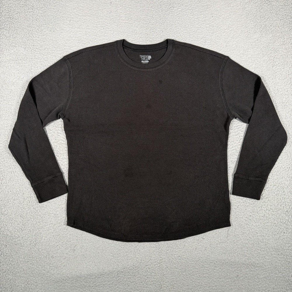 Time & Tru Shirt Womens XXL Black Thermal Baselayer Waffle Preppy Outdoor
